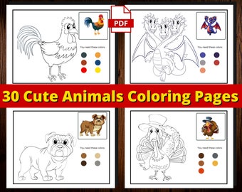30 Animal Coloring Pages | Animal Coloring Book | Instant Download | Printable Coloring Pages | Animal Coloring Sheets | Animals Printables