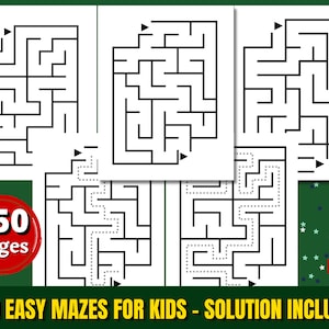 May include: A set of 200 easy mazes for kids, with solutions included. The mazes are printed on 250 pages and are available in PDF format.