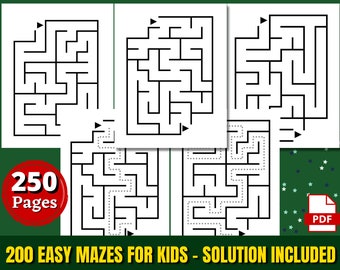 200 enkla labyrinter för barn | Varierat labyrintpusselpaket | Utskrivbara arbetsblad med facit | Direkt nedladdning | Aktiviteter för barn