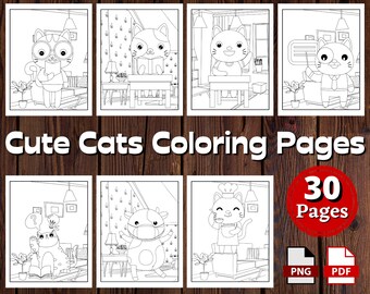 Adorable Cats Coloring Pages for Kids | 10 Printable Pages | Cat Coloring Book | Printable Coloring Sheets | Instant Download