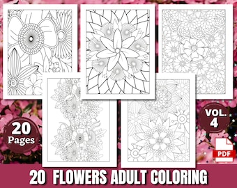 20 Floral Coloring Pages for Adults | VOL 4 | Printable Coloring Pages | Instant Download | Coloring Pages | Printable Adult Coloring Pages