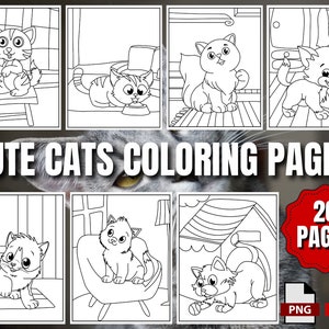 Adorable Cats Coloring Pages for Kids | 10 Printable Pages | Cat Coloring Book | Printable Coloring Sheets | Instant Download