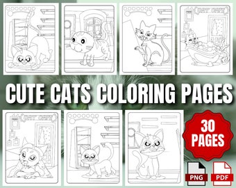 Adorable Cats Coloring Pages for Kids | 10 Printable Pages | Cat Coloring Book | Printable Coloring Sheets | Instant Download