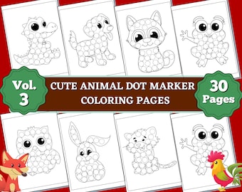30 Cute Animal Dot Marker Coloring Book | VOL. 3 | INSTANT DOWNLOAD | Dot Marker Coloring Books for Toddlers | Dot Marker Printable Pages
