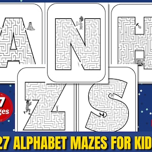27 ALPHABET MAZES for KIDS | Printable Worksheets | Instant Download | Activities for Kids | Easy Mazes for kids