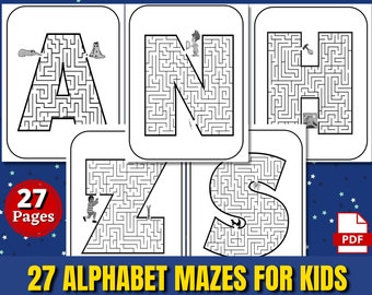27 ALPHABET MAZES for KIDS | Printable Worksheets | Instant Download | Activities for Kids | Easy Mazes for kids