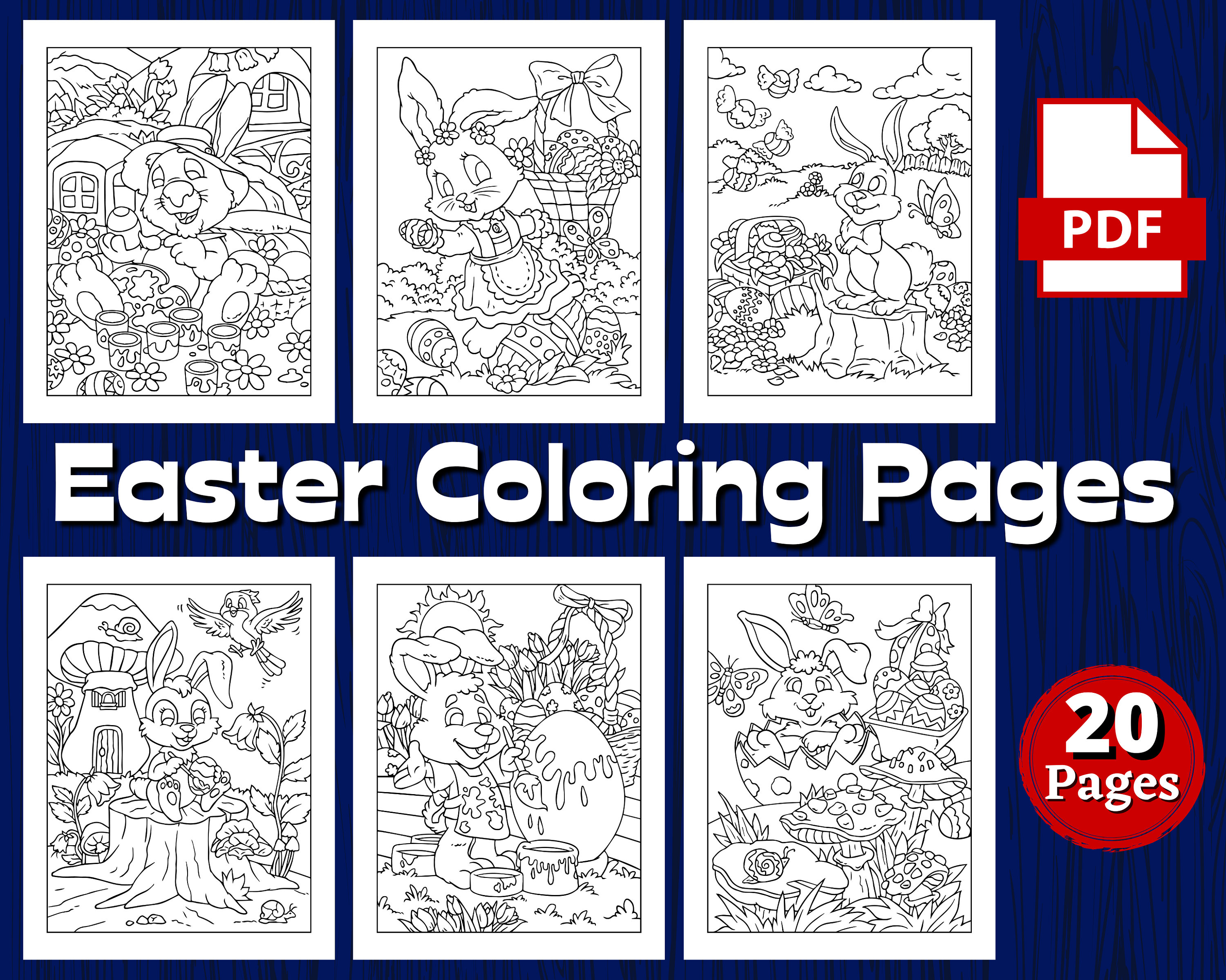 Easter Coloring Pages | 20 PAGES | Digital Download | Easter Bunnies ...