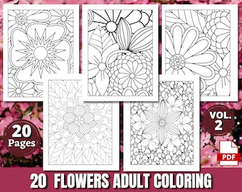 20 Floral Coloring Pages for Adults | VOL 2 | Printable Coloring Pages | Instant Download | Coloring Pages | Printable Adult Coloring Pages