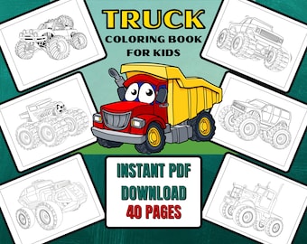 Monster Trucks Coloring Pages | 40 Pages | Digital Download | Monster Truck Printables | Monster Truck Games | Monster Truck Activities