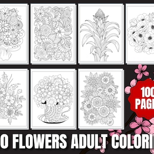 100 Floral Coloring Pages for Adults | Printable Coloring Pages | Instant Download PDF | Coloring Pages | Printable Adult Coloring Pages