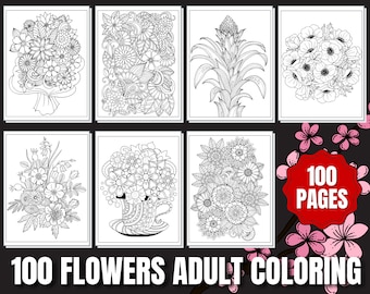 100 Floral Coloring Pages for Adults | Printable Coloring Pages | Instant Download PDF | Coloring Pages | Printable Adult Coloring Pages