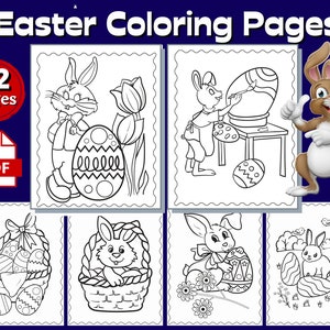 Easter Coloring Pages | 12 PAGES | Digital Download | Easter Bunnies | Easter Egg | for toddlers and kids ages 4-8 ready to print |