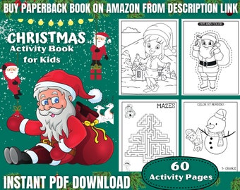 Christmas Activity Pages with Book Cover| 60 Pages | INSTANT DOWNLOAD| Kids Activity Sheets | Holiday Activities | Christmas Activity Bundle