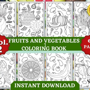 60 Fruits and Vegetables Coloring Pages | INSTANT DOWNLOAD | Color Fruit and Vegetables | Kids Activity | Printable Coloring Pages for Kids