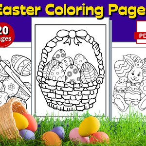 Easter Coloring Pages | 20 PAGES | Digital Download | Easter Bunnies | Easter Eggs | Printable Coloring Pages | Kids Coloring Pages
