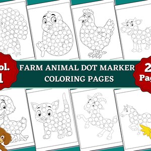 20 Farm Animal Dot Marker Coloring Pages | INSTANT DOWNLOAD | Dot Marker Coloring Books for Toddlers | Dot Marker Printable Pages for Kids