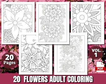 20 Floral Coloring Pages for Adults | VOL 1 | Printable Coloring Pages | Instant Download | Coloring Pages | Printable Adult Coloring Pages