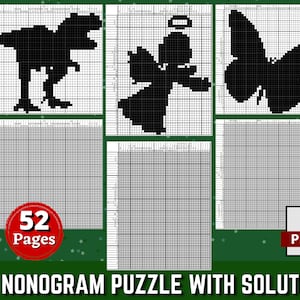 52 Nonograms Japanese Puzzles / Puzzle Con Solución / Griddlers Logic Printable Puzzles / Nonogram Logic Puzzles / DESCARGA INSTANTÁNEA