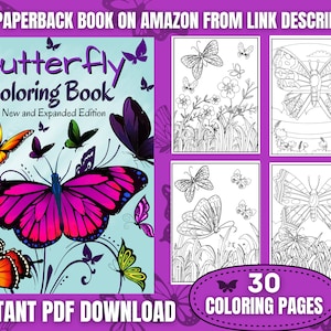 Butterfly Coloring Pages | 30 Printable Butterfly and Flower Coloring Sheets for kids and adults | Coloring Book | Party Activity