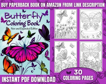 Schmetterling Malvorlagen | 30 Ausmalbilder Schmetterlinge und Blumen zum Ausdrucken | Malbuch | Party Aktivität