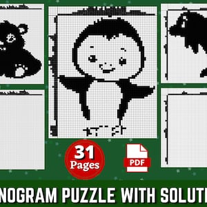 31 Rompecabezas japoneses de nonogramas / Rompecabezas con solución / Rompecabezas imprimibles de lógica Griddlers / Rompecabezas de lógica de nonogramas / DESCARGA INSTANTE