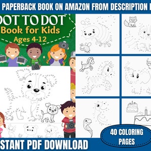 Dot to Dot Book for Kids Ages 4-12 | 42 PAGES | Printable Activity Pages with Animals | Connect the Dots Funny Worksheets | Digital Download