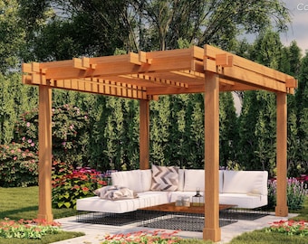 Garden pergola plans 10'x10', STEP-BY-STEP assembly guide, pdf digital file, imperial version