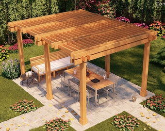 Garden pergola DIY plans 14'x10', step-by-step assembly guide, pdf digital file, imperial measurements