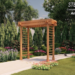 Garden wood arbor plans 3' 2 x 6' 8, STEP-BY-STEP guide, pdf digital file, imperial dimensions image 1