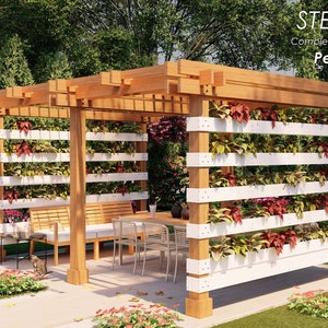 Garden pergola plans 10'x14' with planters, STEP-BY-STEP assembly guide, pdf digital file, imperial version