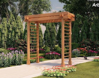 Garden Arbor Plans: 3' 2" x 6' 8" Woodworking Guide (PDF) with imperial measurements