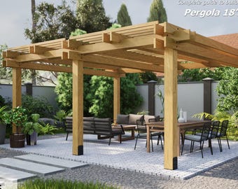 Garden pergola DIY plans 18'x20', step-by-step assembly guide, pdf digital file, imperial measurements