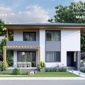 Architecture house plans, concrete and masonry structure, metric dimensions, 3 bedroom, 160 sqm, hip roof