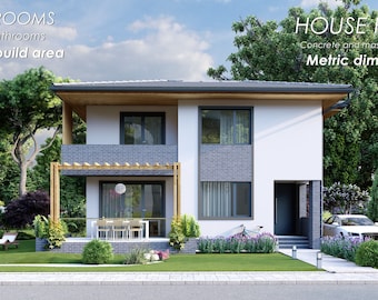 Architecture house plans, concrete and masonry structure, metric dimensions, 3 bedroom, 160 sqm, hip roof