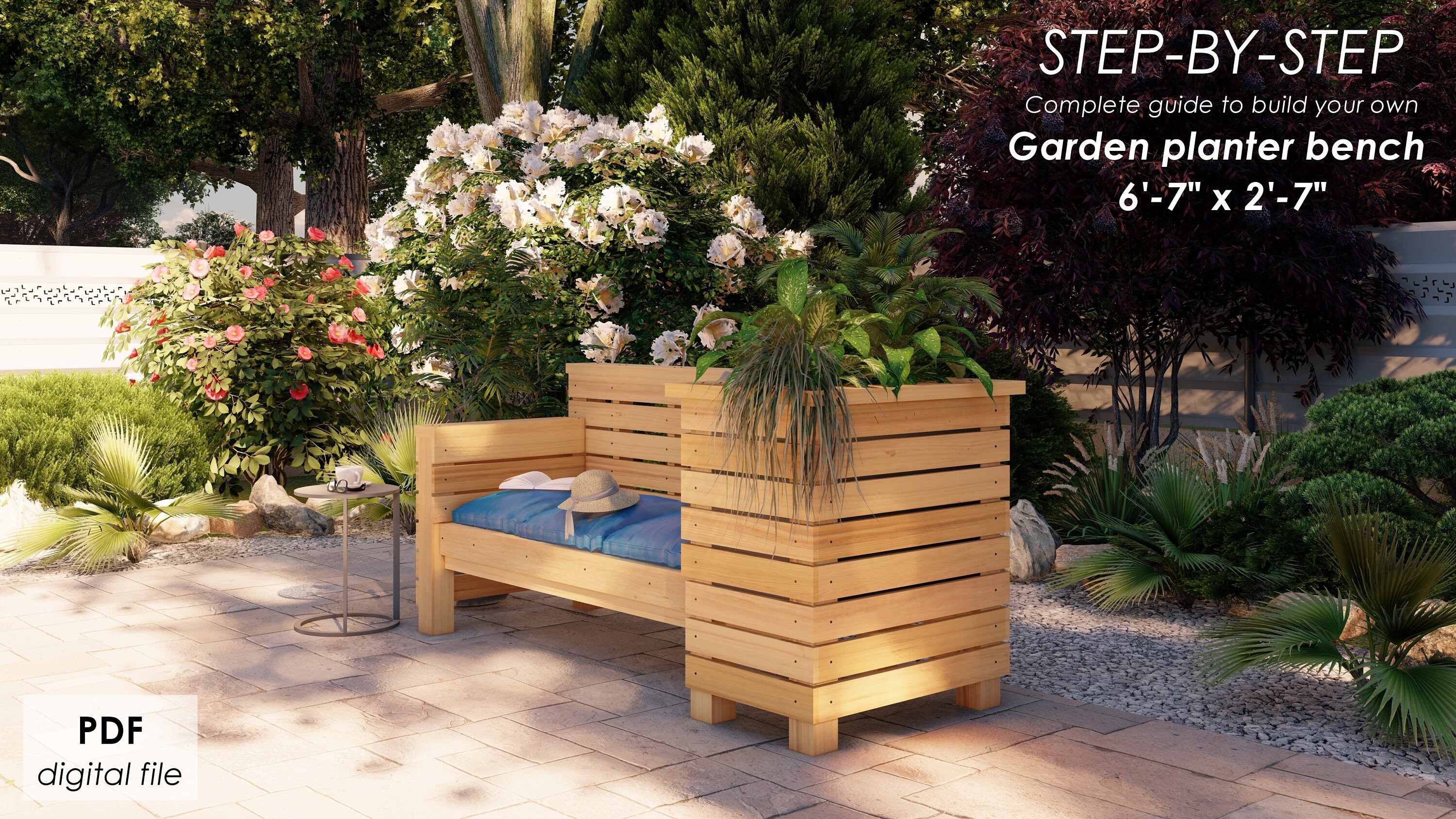 Garden Bench With Planter 6 7 X 2 7 DIY Plans in Imperial