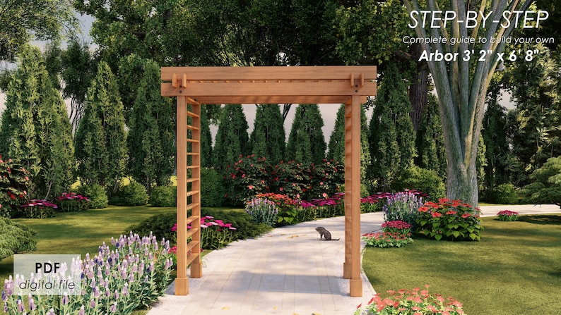 Garden wood arbor plans 3' 2 x 6' 8, STEP-BY-STEP guide, pdf digital file, imperial dimensions image 2