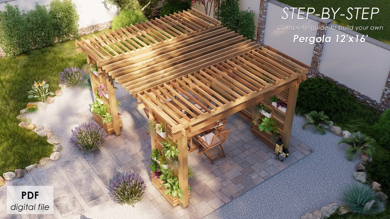 12'x16' Pergola with Privacy Wall: DIY Woodworking Plans (PDF) with imperial measurements image 7