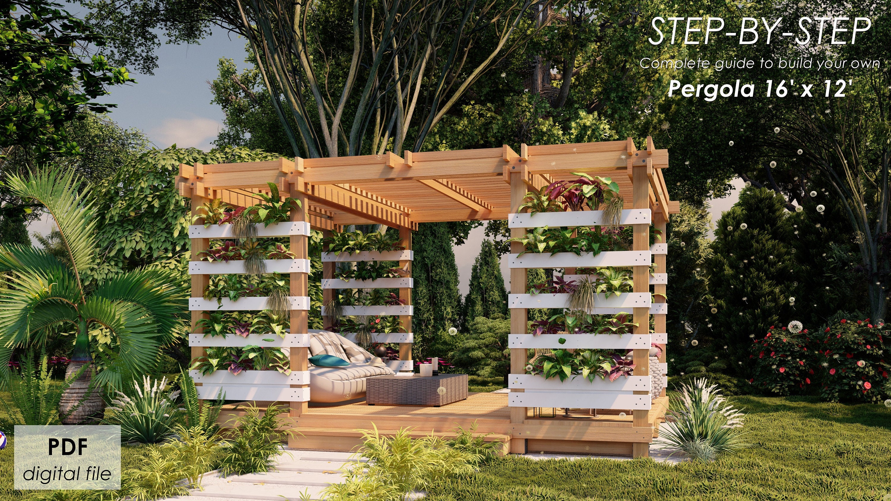 Raised Deck Garden Pergola With Planters 16'x12' Etsy
