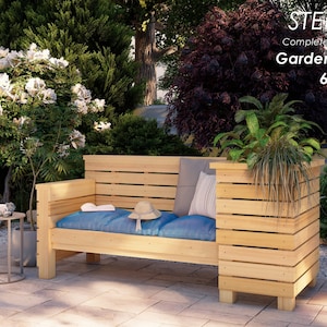 Garden bench with planter 6'-7" x 2'-7" DIY plans in imperial measurements, step-by-step guide