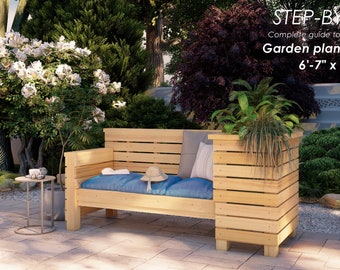 Garden bench with planter 6'-7" x 2'-7" DIY plans in imperial measurements, step-by-step guide