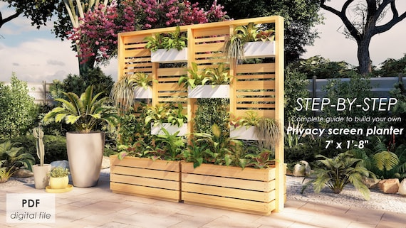 Privacy screen planter 7' x 1'-8" DIY plans imperial measurements, step-by-step guide
