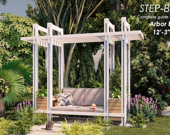 Garden Arbor Bench Plans with Planters: DIY Woodworking Guide (PDF) with imperial measurements