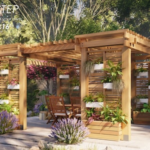 12'x16' Pergola with Privacy Wall: DIY Woodworking Plans (PDF) with imperial measurements image 2