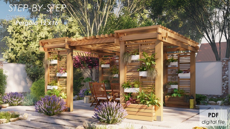 12'x16' Pergola with Privacy Wall: DIY Woodworking Plans (PDF) with imperial measurements image 2