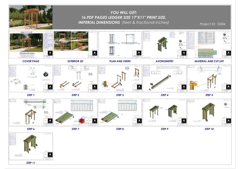 Garden wood arbor plans 3' 2 x 6' 8, STEP-BY-STEP guide, pdf digital file, imperial dimensions image 6