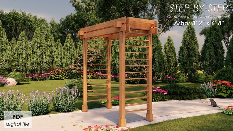 Garden wood arbor plans 3' 2 x 6' 8, STEP-BY-STEP guide, pdf digital file, imperial dimensions image 3