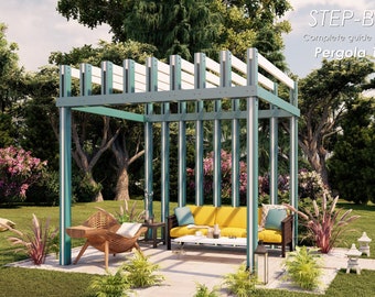 Simple garden pergola DIY plans 10x10', no notch needed