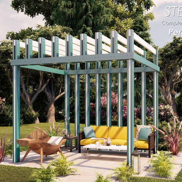 Simple garden pergola DIY plans 10x10', no notch needed