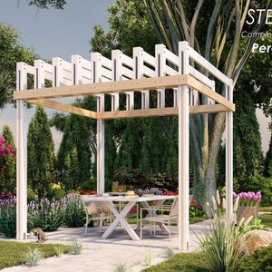 Easy garden pergola plans 10&#39;-3&quot;x10&#39;, STEP-BY-STEP assembly guide, pdf digital file, imperial version, no notch needed