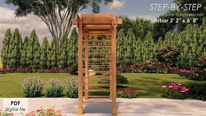 Garden wood arbor plans 3' 2 x 6' 8, STEP-BY-STEP guide, pdf digital file, imperial dimensions image 4